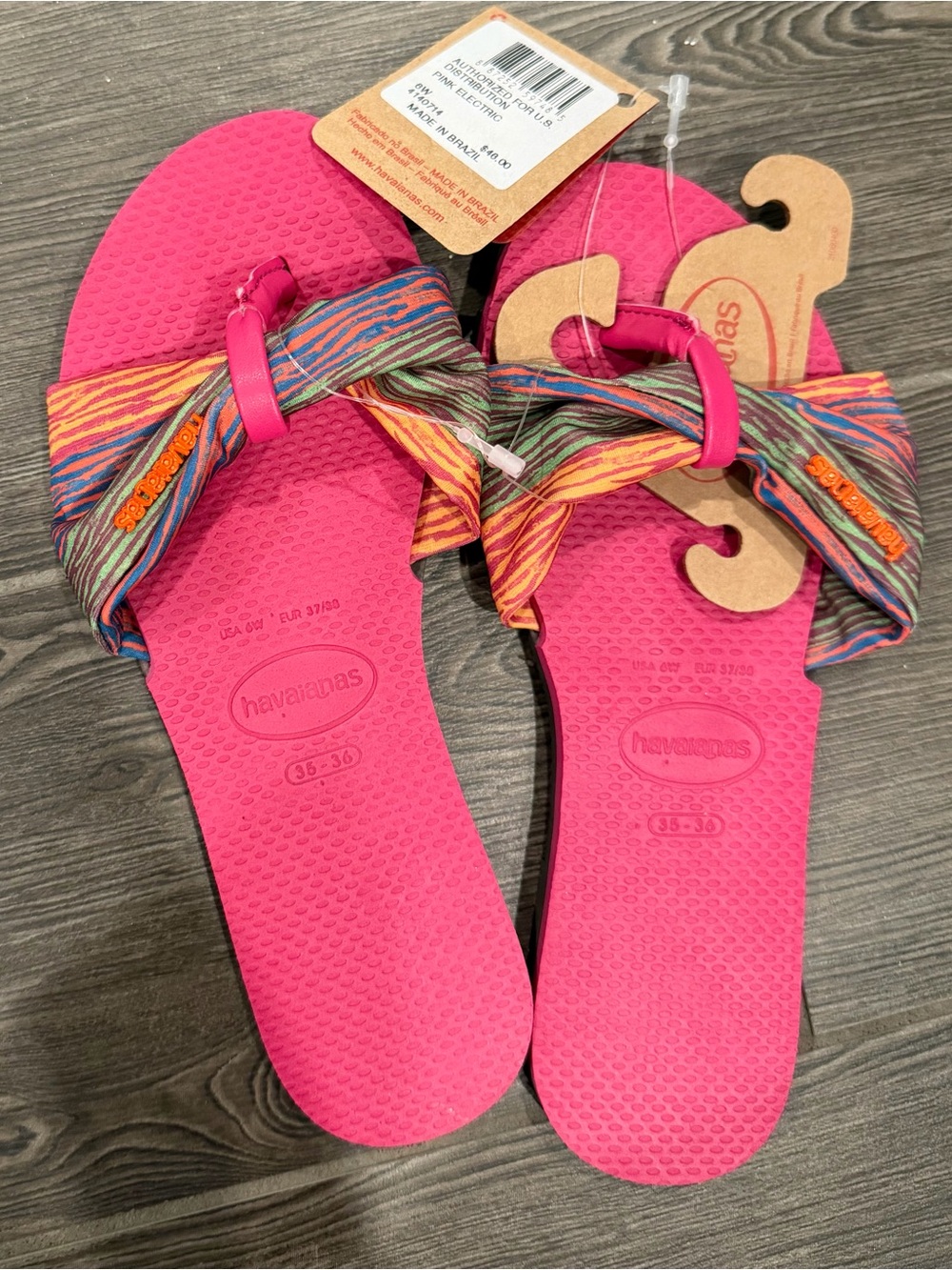 Havaianas Women's Hot Pink Sandal with Multicolor Fabric Straps